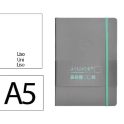 CUADERNO CON GOMILLA ANTARTIK NOTES TAPA BLANDA A5 HOJAS LISAS GRIS Y TURQUESA 80 HOJAS 80 GR FSC