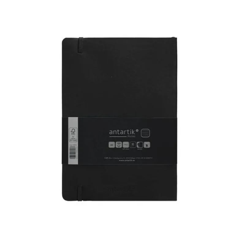 CUADERNO CON GOMILLA ANTARTIK NOTES TAPA BLANDA A5 HOJAS RAYAS NEGRO 80 HOJAS 80 GR FSC