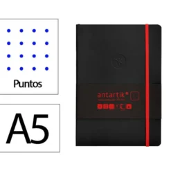 CUADERNO CON GOMILLA ANTARTIK NOTES TAPA BLANDA A5 HOJAS PUNTOS NEGRO Y ROJO 80 HOJAS 80 GR FSC