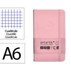 CUADERNO CON GOMILLA ANTARTIK NOTES TAPA DURA A6 HOJAS CUADRICULA ROSA PASTEL 100 HOJAS 80 GR FSC