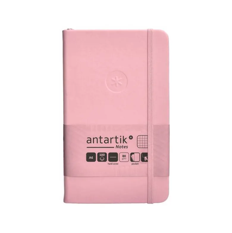 CUADERNO CON GOMILLA ANTARTIK NOTES TAPA DURA A6 HOJAS CUADRICULA ROSA PASTEL 100 HOJAS 80 GR FSC