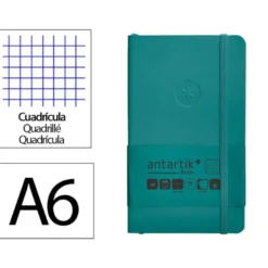 CUADERNO CON GOMILLA ANTARTIK NOTES TAPA BLANDA A6 CUADRICULA VERDE AGUAMARINA 100 HOJAS 80 GR FSC