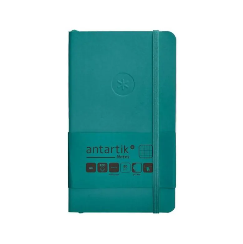 CUADERNO CON GOMILLA ANTARTIK NOTES TAPA BLANDA A6 CUADRICULA VERDE AGUAMARINA 100 HOJAS 80 GR FSC