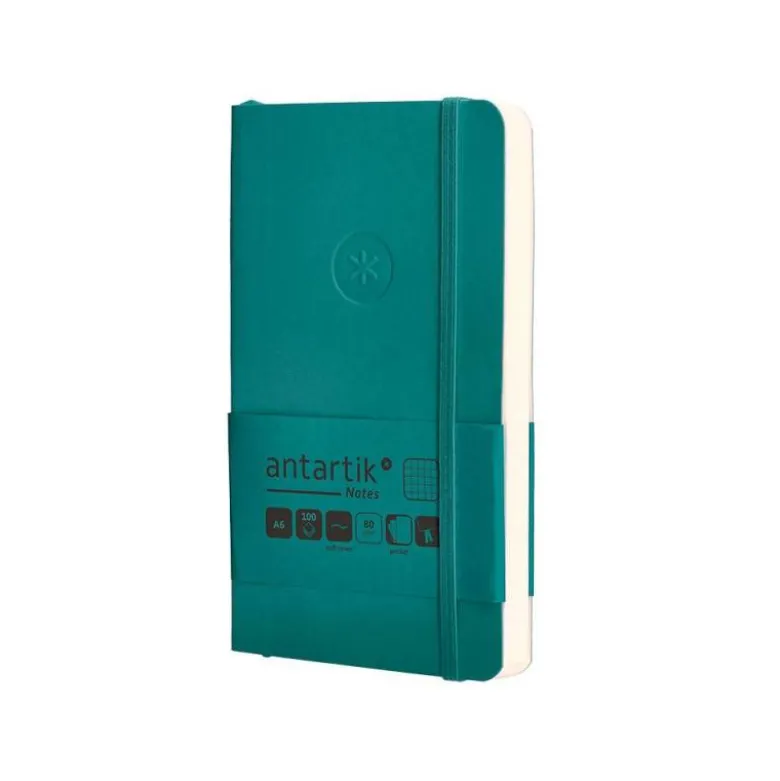 CUADERNO CON GOMILLA ANTARTIK NOTES TAPA BLANDA A6 CUADRICULA VERDE AGUAMARINA 100 HOJAS 80 GR FSC