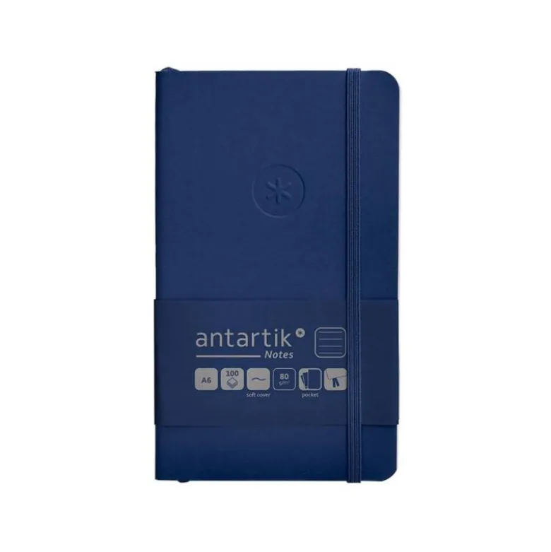 CUADERNO CON GOMILLA ANTARTIK NOTES TAPA BLANDA A6 RAYAS AZUL MARINO 100 HOJAS 80 GR FSC