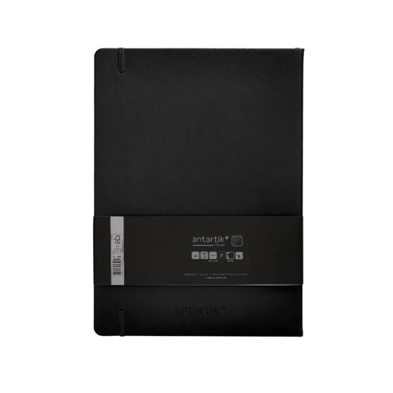 CUADERNO CON GOMILLA ANTARTIK NOTES TAPA DURA A4 HOJAS CUADRICULA NEGRO 100 HOJAS 80 GR FSC