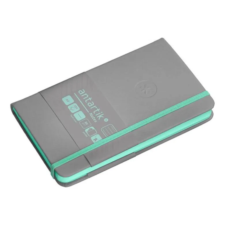 CUADERNO CON GOMILLA ANTARTIK NOTES TAPA DURA DIN A6 HOJAS RAYAS GRIS Y TURQUESA 100 HOJAS 80 GR FSC
