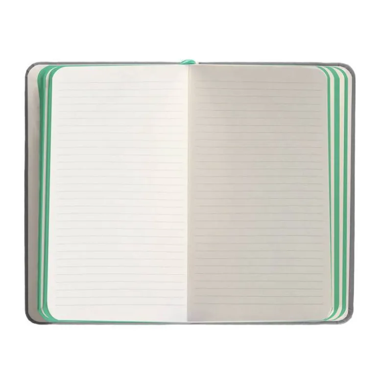 CUADERNO CON GOMILLA ANTARTIK NOTES TAPA DURA DIN A6 HOJAS RAYAS GRIS Y TURQUESA 100 HOJAS 80 GR FSC