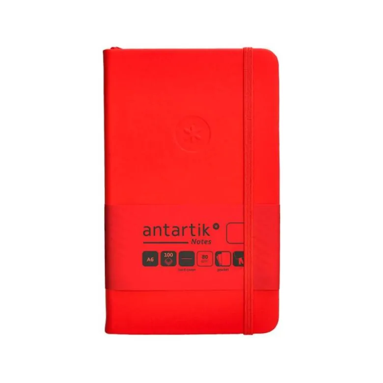 CUADERNO CON GOMILLA ANTARTIK NOTES TAPA DURA A6 HOJAS LISAS ROJO 100 HOJAS 80 GR FSC