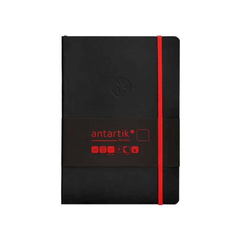 CUADERNO CON GOMILLA ANTARTIK NOTES TAPA BLANDA A5 HOJAS LISAS NEGRO Y ROJO 80 HOJAS 80 GR FSC