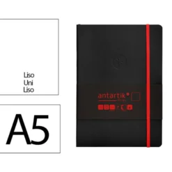 CUADERNO CON GOMILLA ANTARTIK NOTES TAPA BLANDA A5 HOJAS LISAS NEGRO Y ROJO 80 HOJAS 80 GR FSC