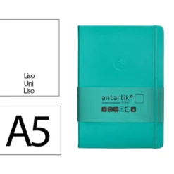 CUADERNO CON GOMILLA ANTARTIK NOTES TAPA DURA A5 HOJAS LISAS TURQUESA 100 HOJAS 80 GR FSC