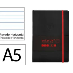 CUADERNO CON GOMILLA ANTARTIK NOTES TAPA BLANDA A5 HOJAS RAYAS NEGRO Y ROJO 80 HOJAS 80 GR FSC