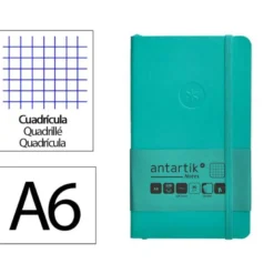 CUADERNO CON GOMILLA ANTARTIK NOTES TAPA BLANDA A6 CUADRICULA TURQUESA 100 HOJAS 80 GR FSC