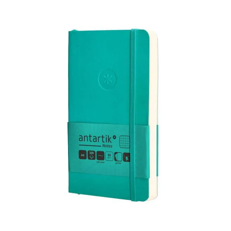 CUADERNO CON GOMILLA ANTARTIK NOTES TAPA BLANDA A6 CUADRICULA TURQUESA 100 HOJAS 80 GR FSC
