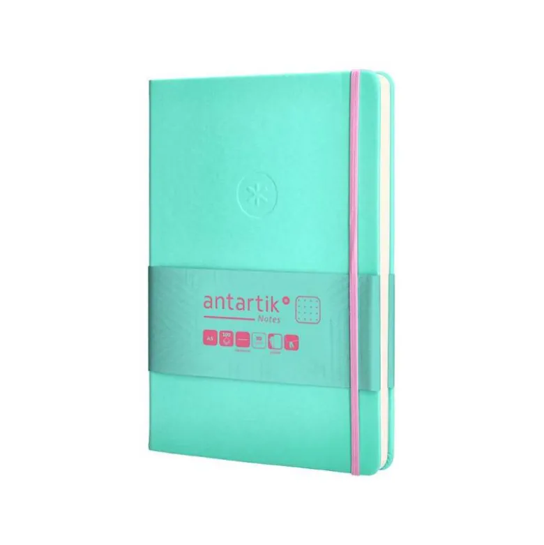 CUADERNO CON GOMILLA ANTARTIK NOTES TAPA DURA A5 HOJAS PUNTOS ROSA Y TURQUESA 100 HOJAS 80 GR FSC