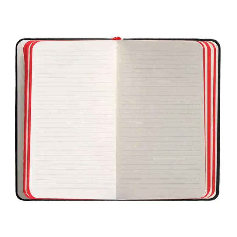 CUADERNO CON GOMILLA ANTARTIK NOTES TAPA DURA A6 HOJAS RAYAS NEGRO Y ROJO 100 HOJAS 80 GR FSC