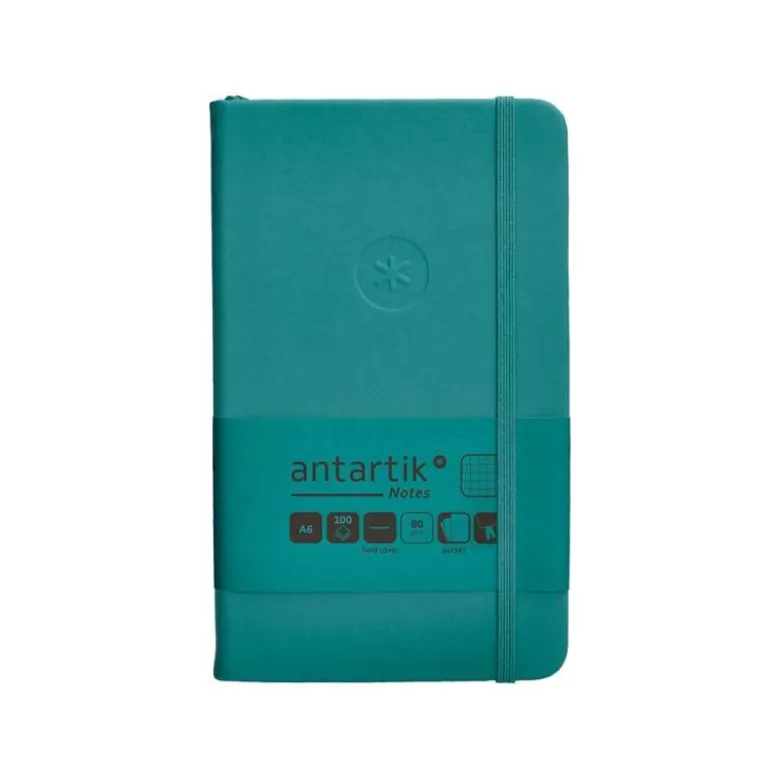 CUADERNO CON GOMILLA ANTARTIK NOTES TAPA DURA A6 HOJAS CUADRICULA VERDE AGUAMARINA 100 HOJAS 80 GR