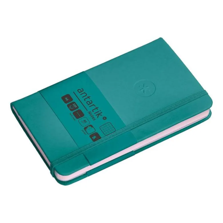 CUADERNO CON GOMILLA ANTARTIK NOTES TAPA DURA A6 HOJAS CUADRICULA VERDE AGUAMARINA 100 HOJAS 80 GR