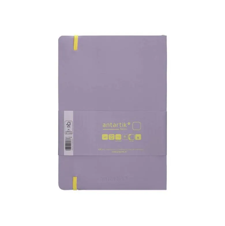 CUADERNO CON GOMILLA ANTARTIK NOTES TAPA BLANDA A5 HOJAS LISAS MORADO Y AMARILLO 80 HOJAS 80 GR FSC