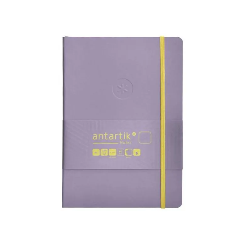 CUADERNO CON GOMILLA ANTARTIK NOTES TAPA BLANDA A5 HOJAS LISAS MORADO Y AMARILLO 80 HOJAS 80 GR FSC