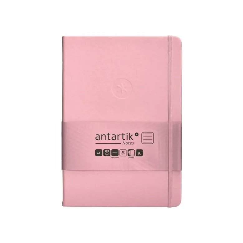 CUADERNO CON GOMILLA ANTARTIK NOTES TAPA DURA A5 HOJAS RAYAS ROSA PASTEL 100 HOJAS 80 GR FSC