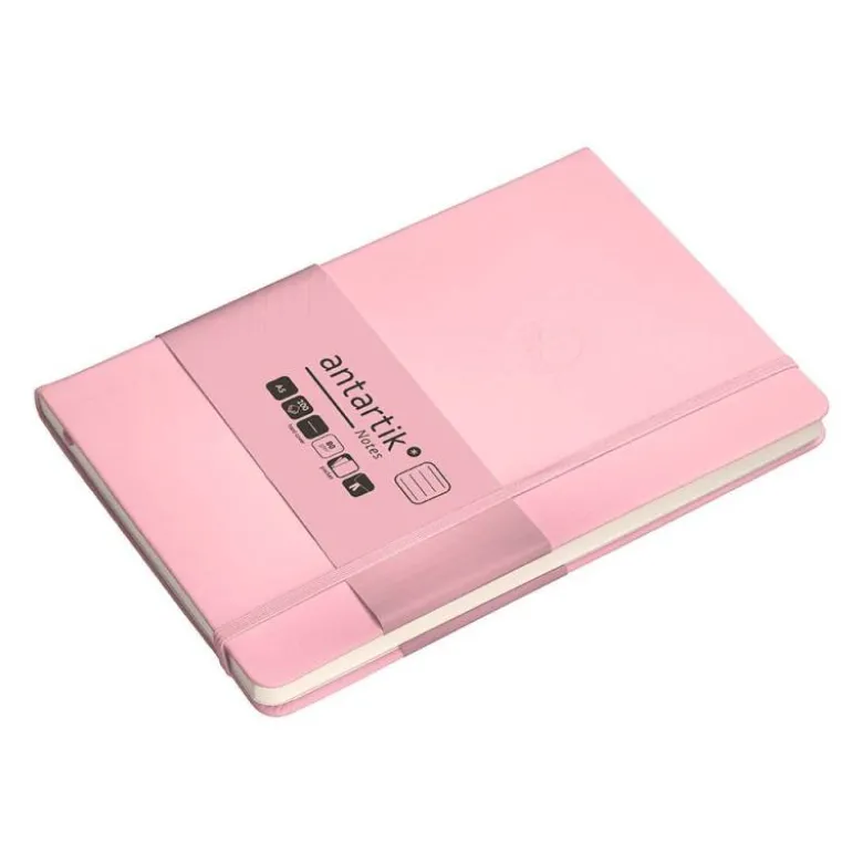 CUADERNO CON GOMILLA ANTARTIK NOTES TAPA DURA A5 HOJAS RAYAS ROSA PASTEL 100 HOJAS 80 GR FSC