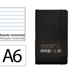 CUADERNO CON GOMILLA ANTARTIK NOTES TAPA BLANDA A6 RAYAS NEGRO 100 HOJAS 80 GR FSC
