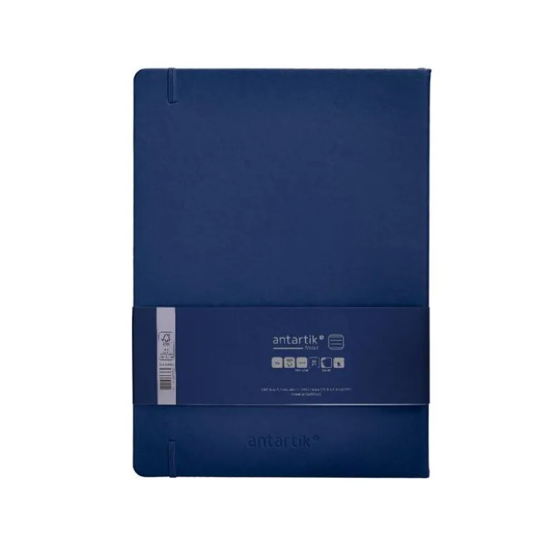 CUADERNO CON GOMILLA ANTARTIK NOTES TAPA DURA A4 HOJAS RAYAS AZUL MARINO 100 HOJAS 80 GR FSC
