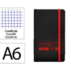 CUADERNO CON GOMILLA ANTARTIK NOTES TAPA BLANDA A6 CUADRICULA NEGRO Y ROJO 100 HOJAS 80 GR FSC