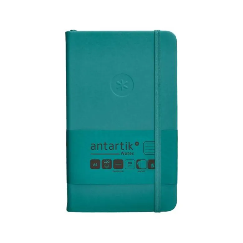 CUADERNO CON GOMILLA ANTARTIK NOTES TAPA DURA A6 HOJAS RAYAS VERDE AGUAMARINA 100 HOJAS 80 GR FSC