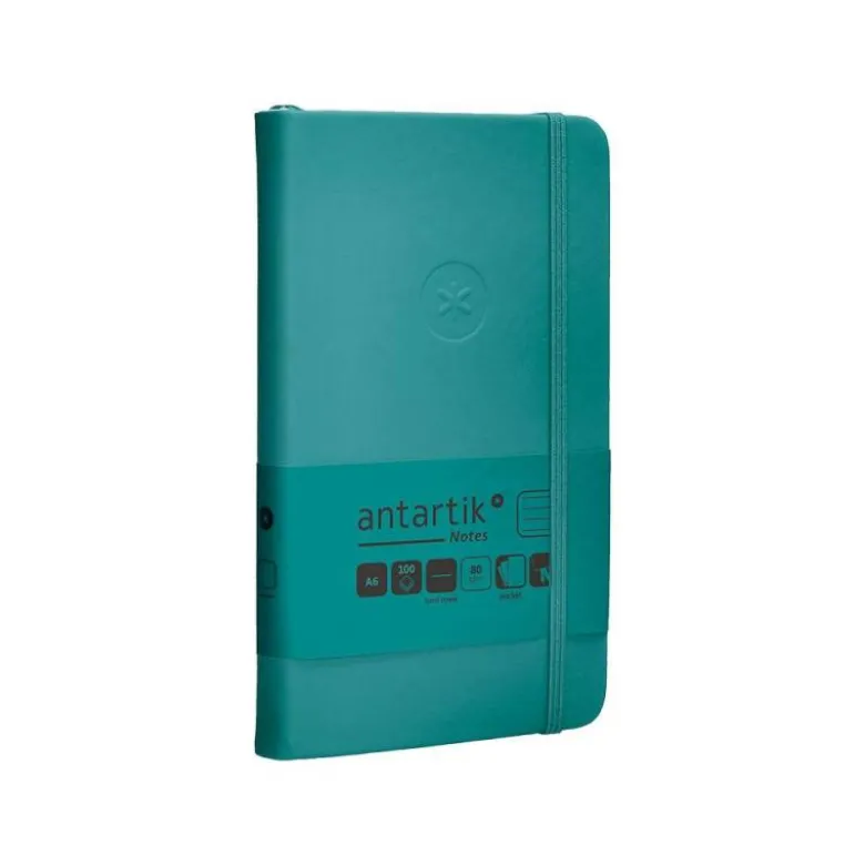 CUADERNO CON GOMILLA ANTARTIK NOTES TAPA DURA A6 HOJAS RAYAS VERDE AGUAMARINA 100 HOJAS 80 GR FSC