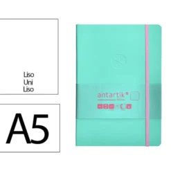 CUADERNO CON GOMILLA ANTARTIK NOTES TAPA BLANDA A5 HOJAS LISAS ROSA Y TURQUESA 80 HOJAS 80 GR FSC