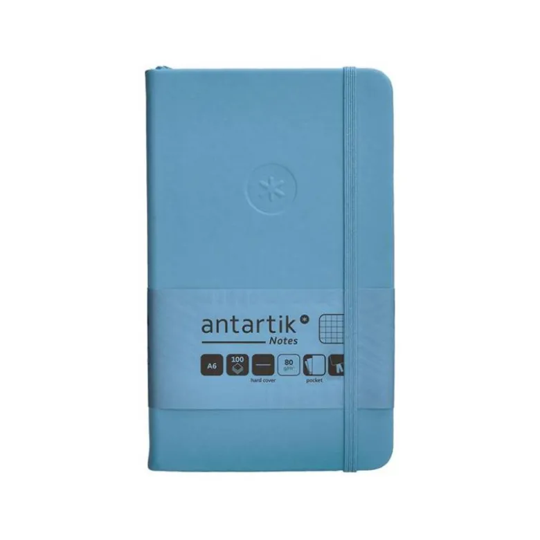 CUADERNO CON GOMILLA ANTARTIK NOTES TAPA DURA A6 HOJAS CUADRICULA AZUL CLARO 100 HOJAS 80 GR FSC