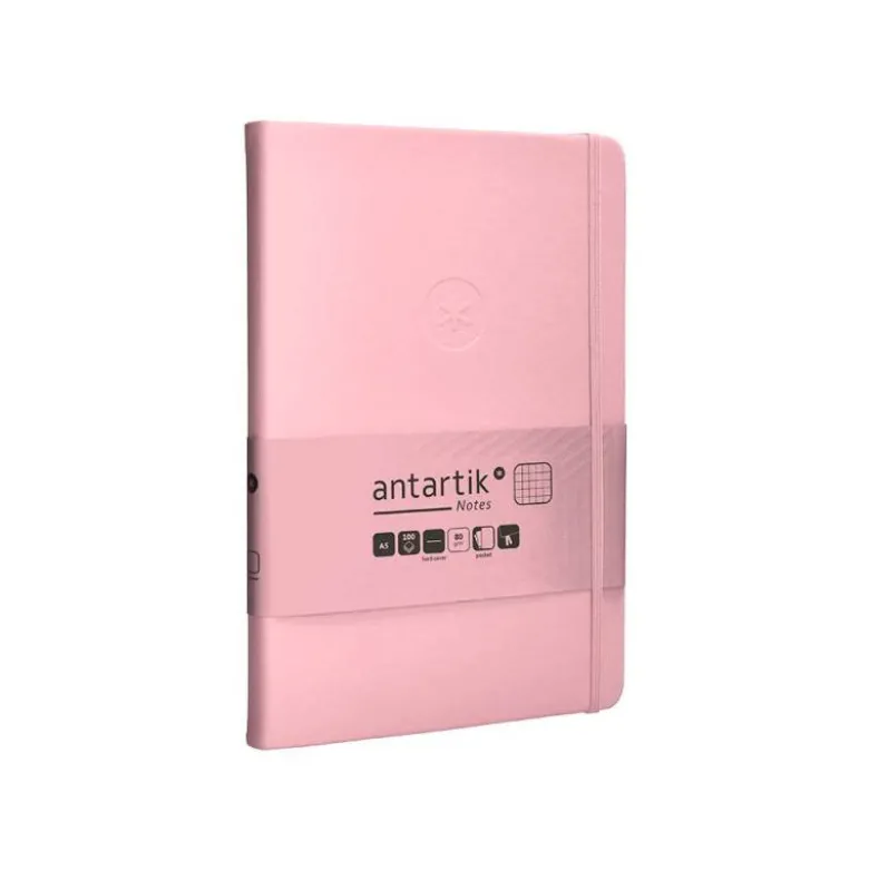 CUADERNO CON GOMILLA ANTARTIK NOTES TAPA DURA A5 HOJAS CUADRICULA ROSA PASTEL 100 HOJAS 80 GR FSC