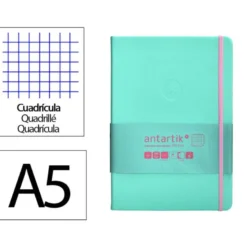 CUADERNO CON GOMILLA ANTARTIK NOTES TAPA DURA A5 HOJAS CUADRICULA ROSA Y TURQUESA 100 HOJAS 80 GR FSC