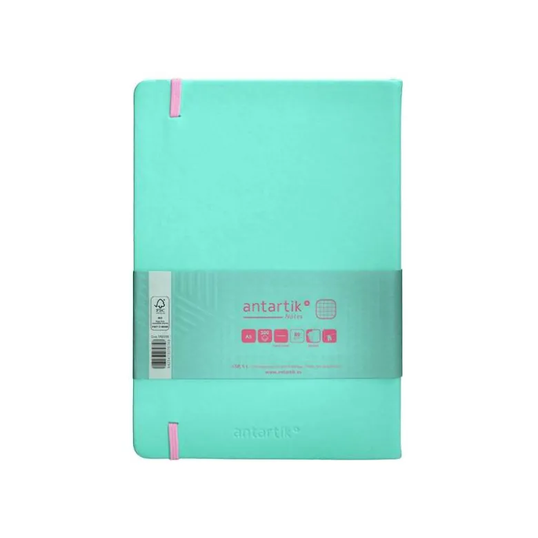 CUADERNO CON GOMILLA ANTARTIK NOTES TAPA DURA A5 HOJAS CUADRICULA ROSA Y TURQUESA 100 HOJAS 80 GR FSC