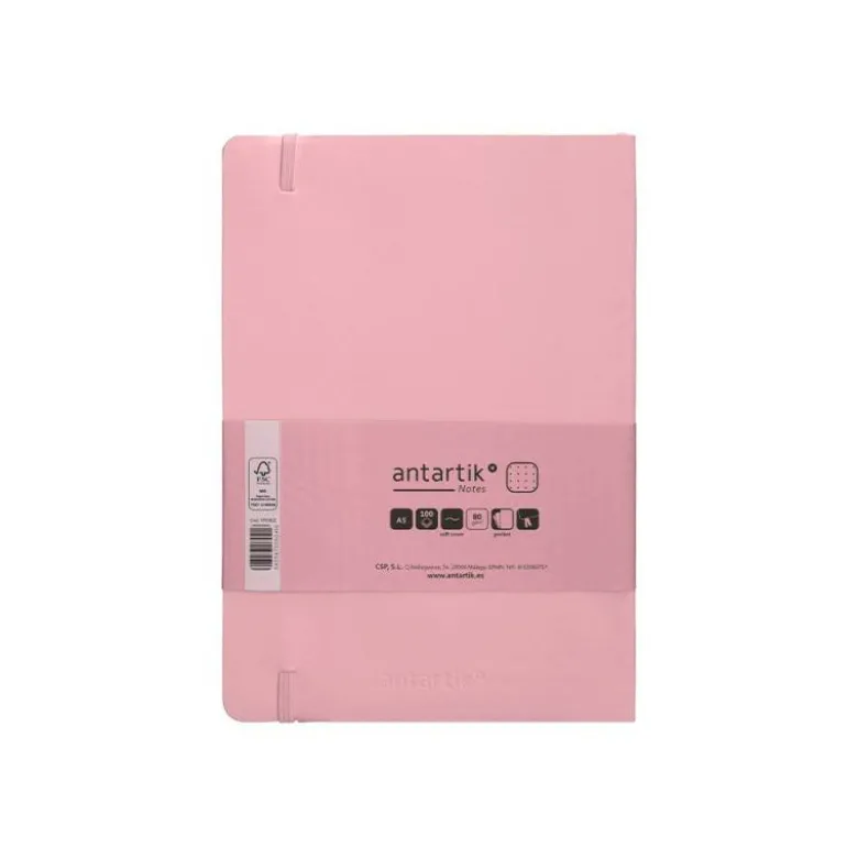 CUADERNO CON GOMILLA ANTARTIK NOTES TAPA BLANDA A5 HOJAS PUNTOS ROSA PASTEL 80 HOJAS 80 GR FSC