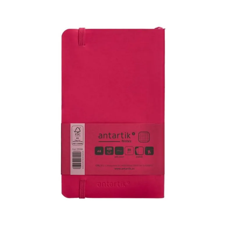 CUADERNO CON GOMILLA ANTARTIK NOTES TAPA BLANDA A6 CUADRICULA BURDEOS 100 HOJAS 80 GR FSC
