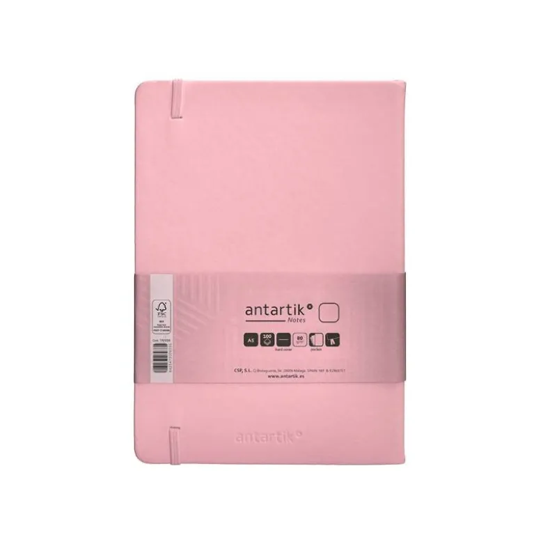 CUADERNO CON GOMILLA ANTARTIK NOTES TAPA DURA A5 HOJAS LISAS ROSA PASTEL 100 HOJAS 80 GR FSC