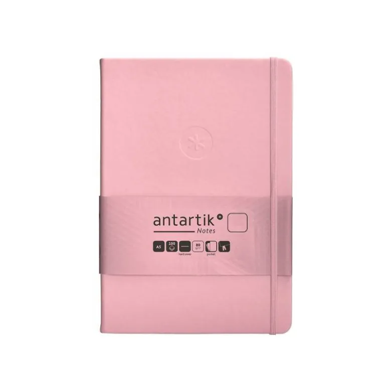 CUADERNO CON GOMILLA ANTARTIK NOTES TAPA DURA A5 HOJAS LISAS ROSA PASTEL 100 HOJAS 80 GR FSC