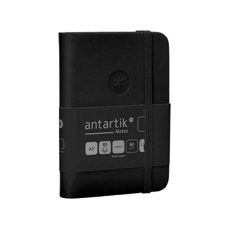 CUADERNO CON GOMILLA ANTARTIK NOTES TAPA DURA A7 HOJAS LISAS NEGRO 80 HOJAS 80 GR FSC