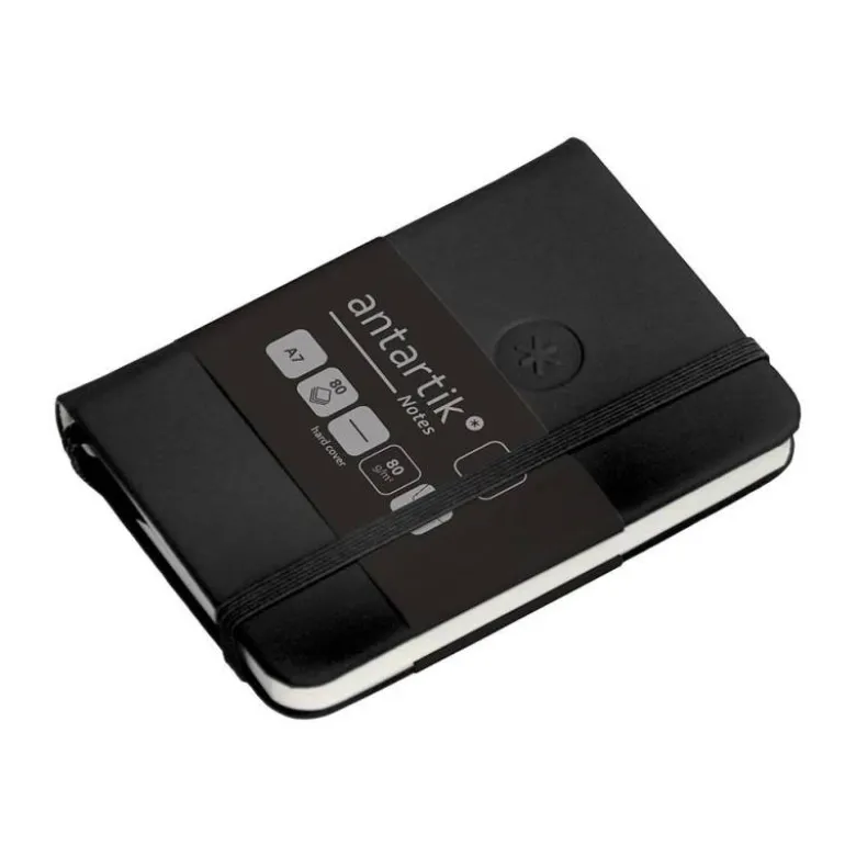 CUADERNO CON GOMILLA ANTARTIK NOTES TAPA DURA A7 HOJAS LISAS NEGRO 80 HOJAS 80 GR FSC