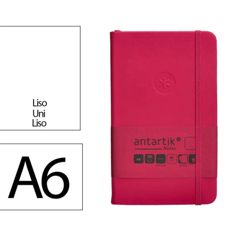 CUADERNO CON GOMILLA ANTARTIK NOTES TAPA DURA DIN A6 HOJAS LISAS BURDEOS 100 HOJAS 80 GR FSC