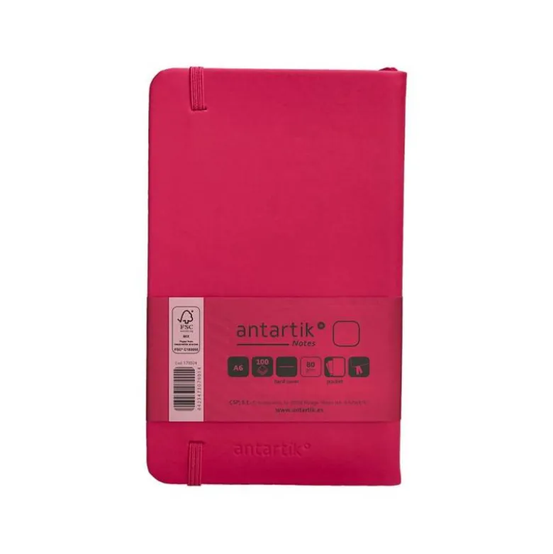 CUADERNO CON GOMILLA ANTARTIK NOTES TAPA DURA DIN A6 HOJAS LISAS BURDEOS 100 HOJAS 80 GR FSC