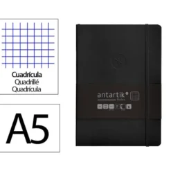 CUADERNO CON GOMILLA ANTARTIK NOTES TAPA BLANDA A5 HOJAS CUADRICULA NEGRO 80 HOJAS 80 GR FSC