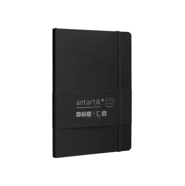 CUADERNO CON GOMILLA ANTARTIK NOTES TAPA BLANDA A5 HOJAS CUADRICULA NEGRO 80 HOJAS 80 GR FSC