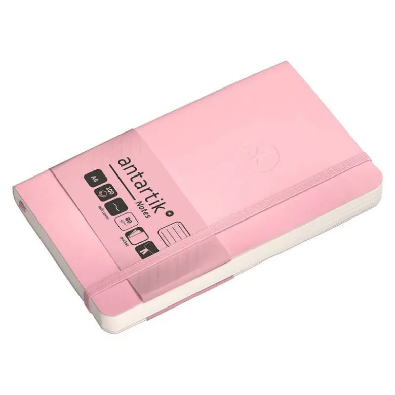 CUADERNO CON GOMILLA ANTARTIK NOTES TAPA BLANDA A6 RAYAS ROSA PASTEL 100 HOJAS 80 GR FSC