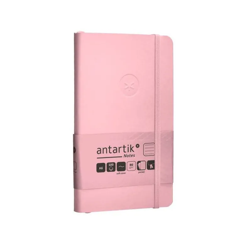 CUADERNO CON GOMILLA ANTARTIK NOTES TAPA BLANDA A6 RAYAS ROSA PASTEL 100 HOJAS 80 GR FSC