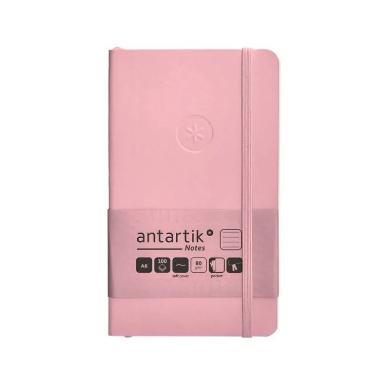 CUADERNO CON GOMILLA ANTARTIK NOTES TAPA BLANDA A6 RAYAS ROSA PASTEL 100 HOJAS 80 GR FSC